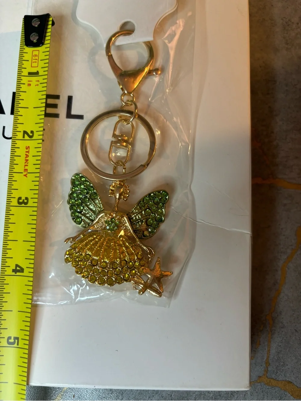 Fashion Jewelry Gold-Tone Fairy 🧚 Bag Charm-keychain with Green and Yellow
